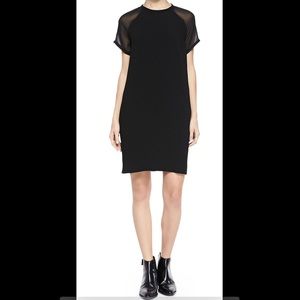 Vince sheer sleeve black shift dress